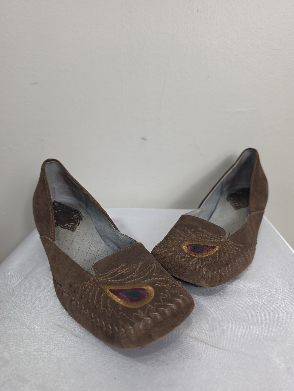 Indigo Women’s Brown Suede Embroidered Slip-On Flats